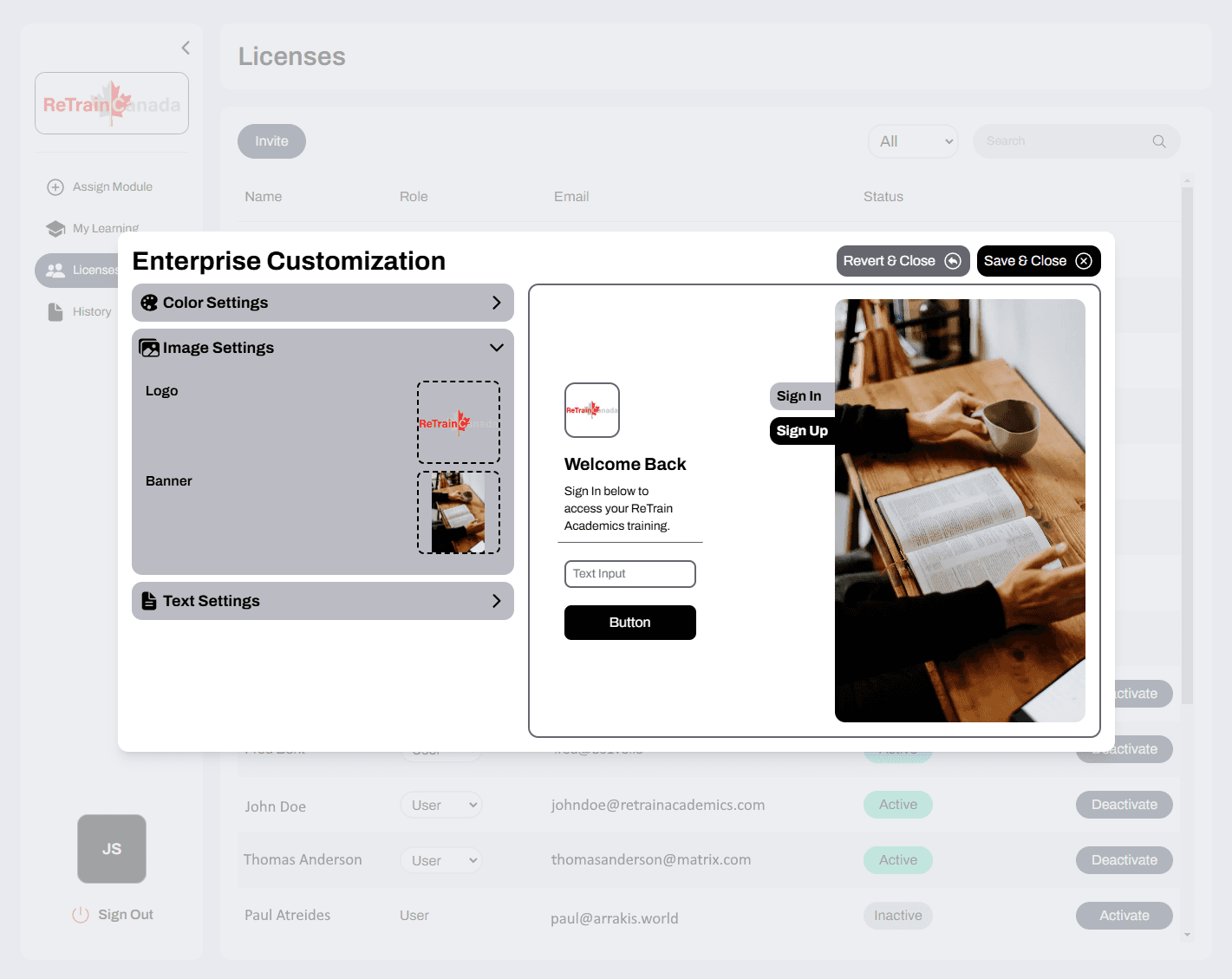 retrain academics screenshot